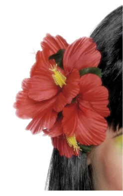 Smiffys Hawaiian Red Flower Hair Clip Accessory