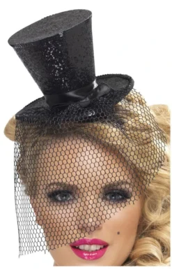 Smiffys Mini Top Hat (Black Glitter)