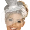 Smiffys Christmas Silver Glitter Mini Top Hat Headband