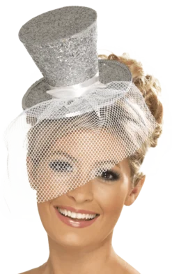 Smiffys Christmas Silver Glitter Mini Top Hat Headband