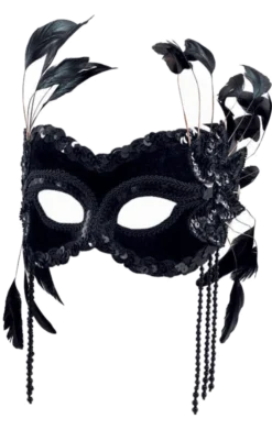 Bristol Novelty Black Velvet Mask With Feathers Accessories