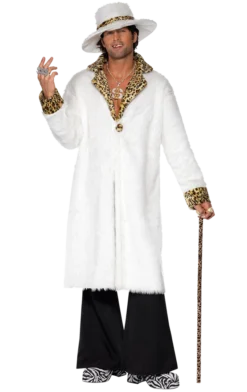 Smiffys Adult Faux Fur Pimp Costume WHITE