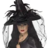 Smiffys Black Spell Caster Hat With Veil