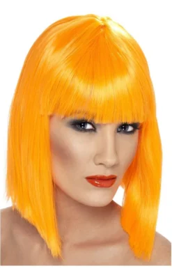 Smiffys Adult Glam Wig Neon ORANGE All Womens Costumes