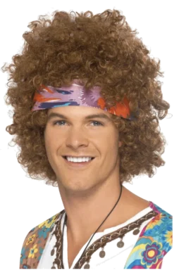 Smiffys All Mens Costumes Mens 70s Afro Wig With Headscarf