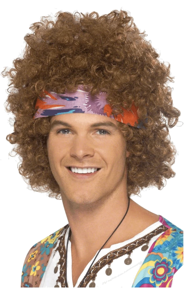 Smiffys All Mens Costumes Mens 70s Afro Wig With Headscarf