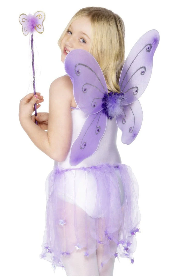 Smiffys All Girls Costumes Kids Purple Butterfly Wings & Wand Set