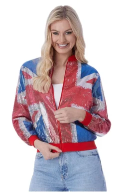 Generic Around The World Womens Union Jack Sequin Bomber Jacket
