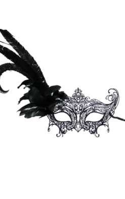 Generic Masks Black Metal Black Side Feather Mask